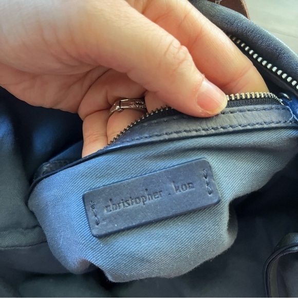 Christopher Kon Womens Bag Blue Leather Tan Brown Straps Slouchy - Picture 5 of 10